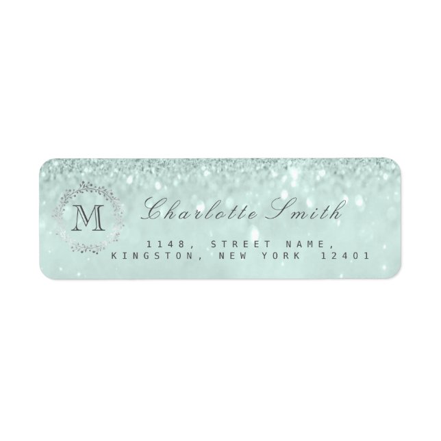 Étiquette Monogramme Parties scintillant Argent Tiffany Grey (Devant)