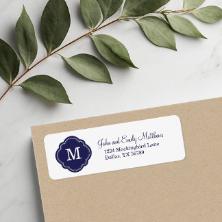 Étiquette Monogramme personnalisé bleu marine