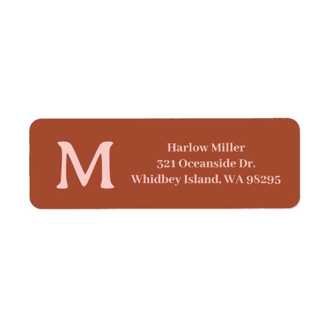 Étiquette Monogramme personnalisé orange brûlé (Devant)