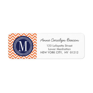 Étiquette Monogramme personnalisé par zigzag orange de