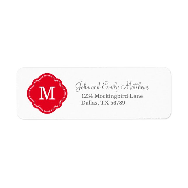 Étiquette Monogramme personnalisé rouge (Devant)