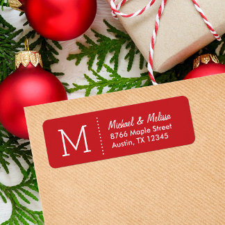 Étiquette Monogramme personnalisé rouge