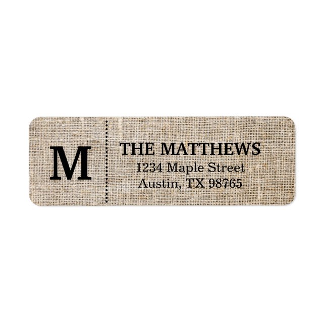 Étiquette Monogramme personnalisé Russe Burlap (Devant)