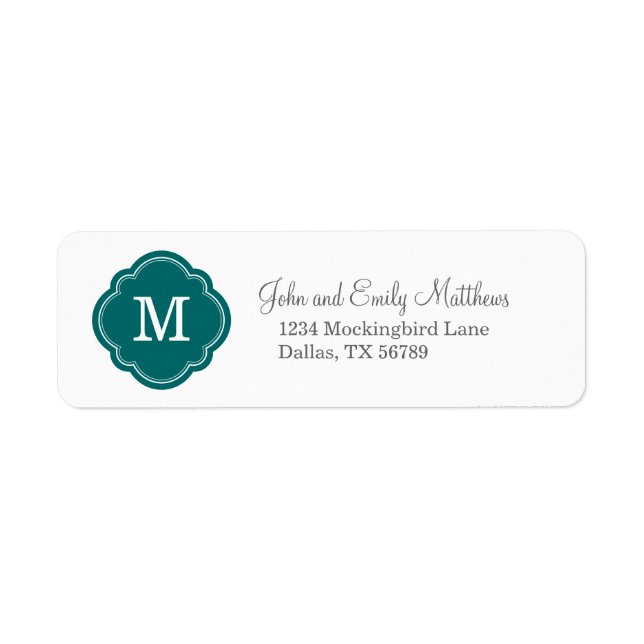 Étiquette Monogramme personnalisé Turquoise foncé (Devant)