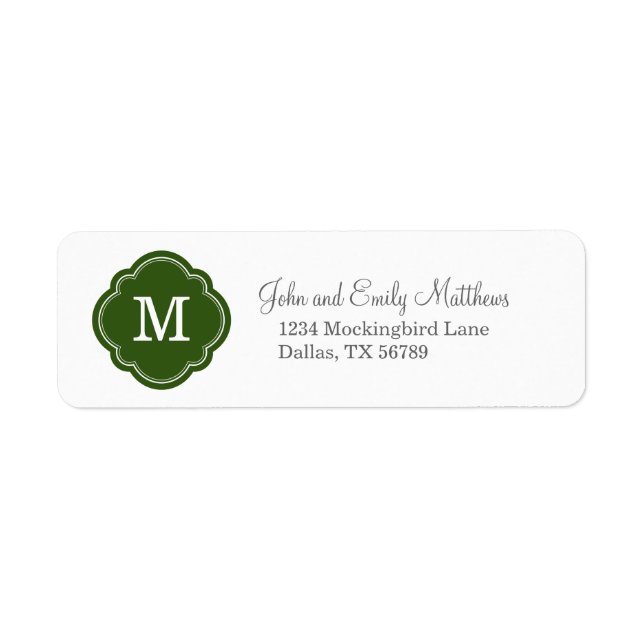 Étiquette Monogramme personnalisé vert (Devant)