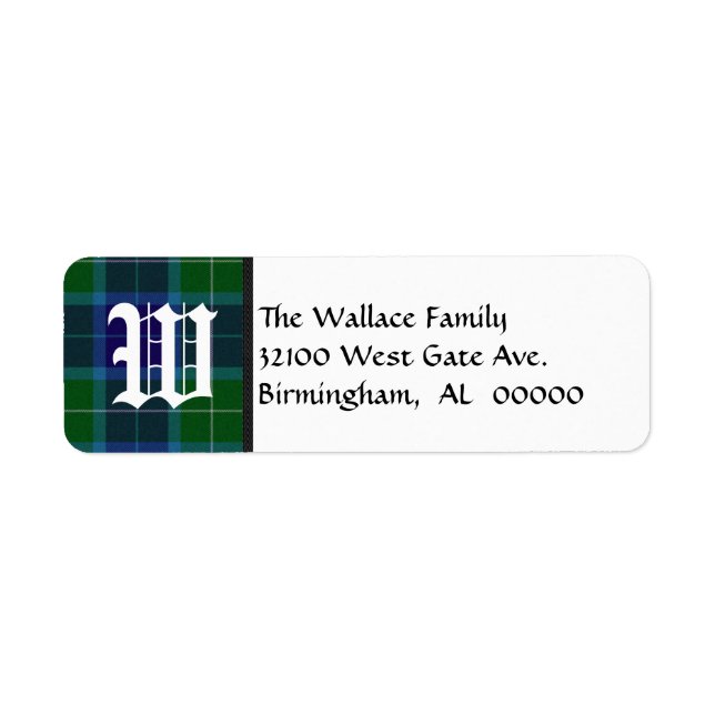 Étiquette Monogramme Plaid Wallace traditionnel (Devant)