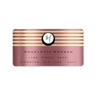 Étiquette Monogramme Rose Champaigne Gold RSVP Stripes Blush