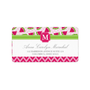 Étiquette Monogramme rose mignon de Chevron de pois de