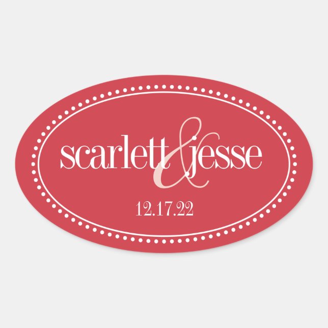 Étiquette Monogramme, Rouge, Caroline Mariage (Devant)