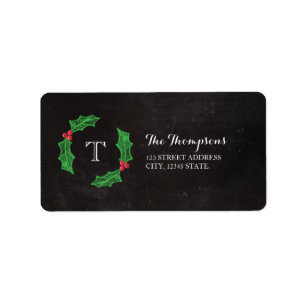 Étiquette Monogramme rustique de tableau de Noël gai de hou
