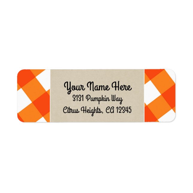 Étiquette Monogramme rustique Kraft Plaid Blanc orange initi (Devant)
