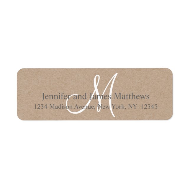 Étiquette Monogramme rustique Kraft pour Mariages (Devant)