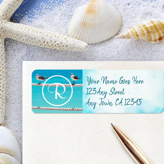 Étiquette Monogramme seagull birds photo script moderne adre (Créateur téléchargé)