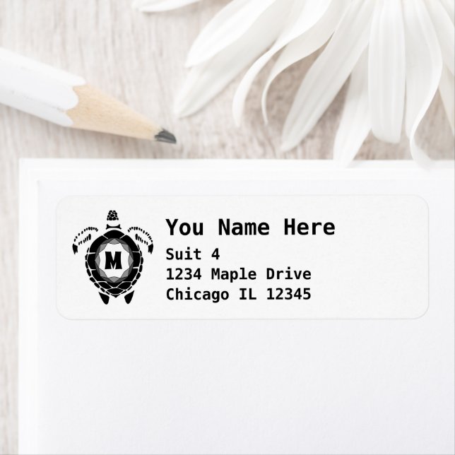 Étiquette Monogramme silhouette de la tortue noire Diamant (En situation)