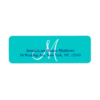 Étiquette Monogramme simple turquoise bleu marine pour Maria
