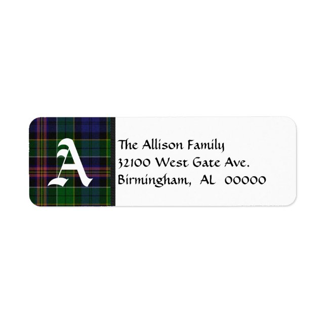 Étiquette Monogramme traditionnel Allison Tartan Plaid (Devant)