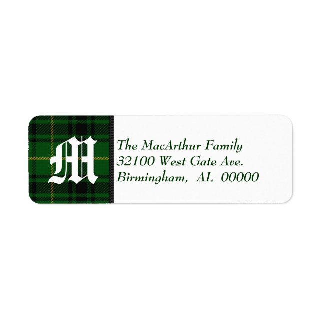 Étiquette Monogramme traditionnel MacArthur Tartan Plaid (Devant)