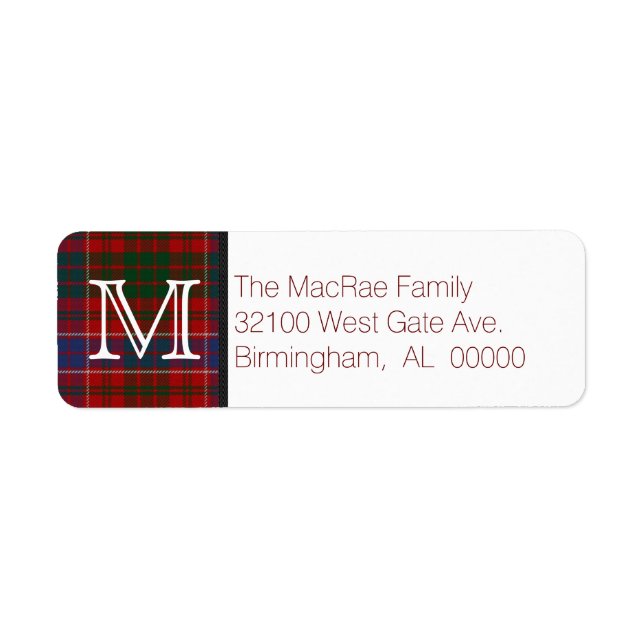 Étiquette Monogramme traditionnel MacRae Tartan Plaid (Devant)