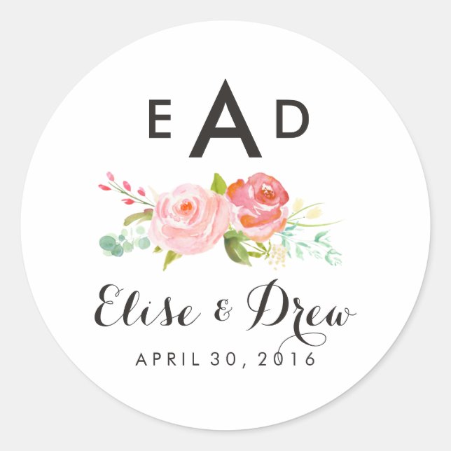 Étiquette Monogramme Trois Lettres Rose (Devant)