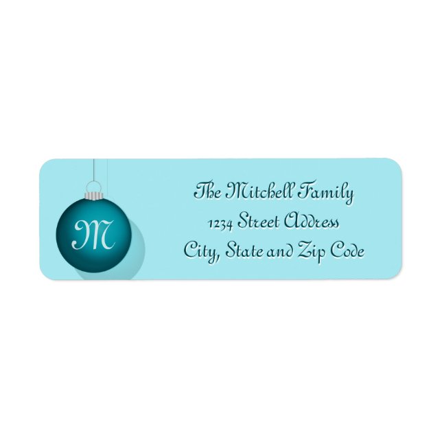 Étiquette Monogramme turquoise de la balle de Noël (Devant)
