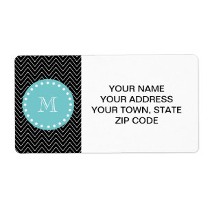 Étiquette Monogramme turquoise noir du motif   de Chevron