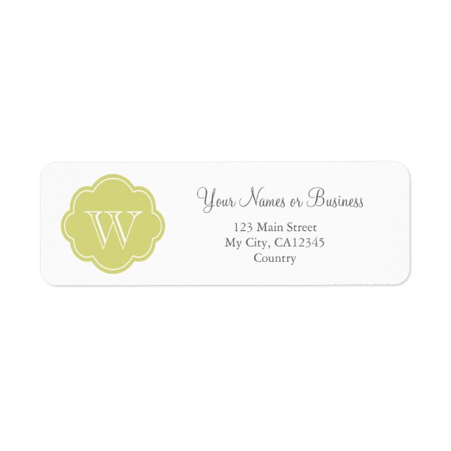 Étiquette monogramme vert citron personnalisé (Devant)