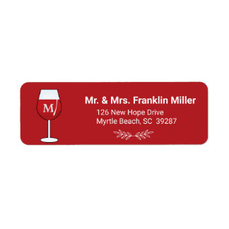 Étiquette Monogramme Vin Verre Adresse de retour