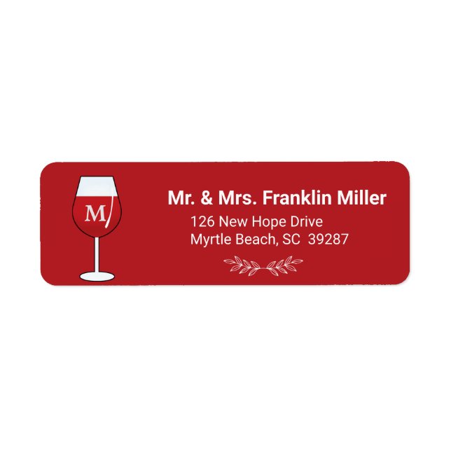 Étiquette Monogramme Vin Verre Adresse de retour (Devant)