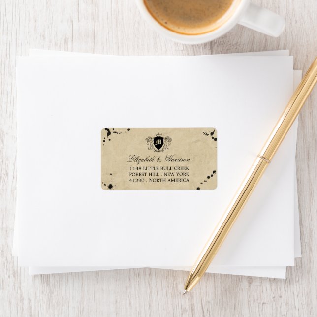 Étiquette Monogramme vintage et Mariage de taches d'encre (En situation)