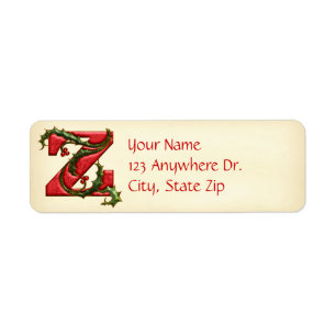 Étiquette Monogramme Z de houx de Noël
