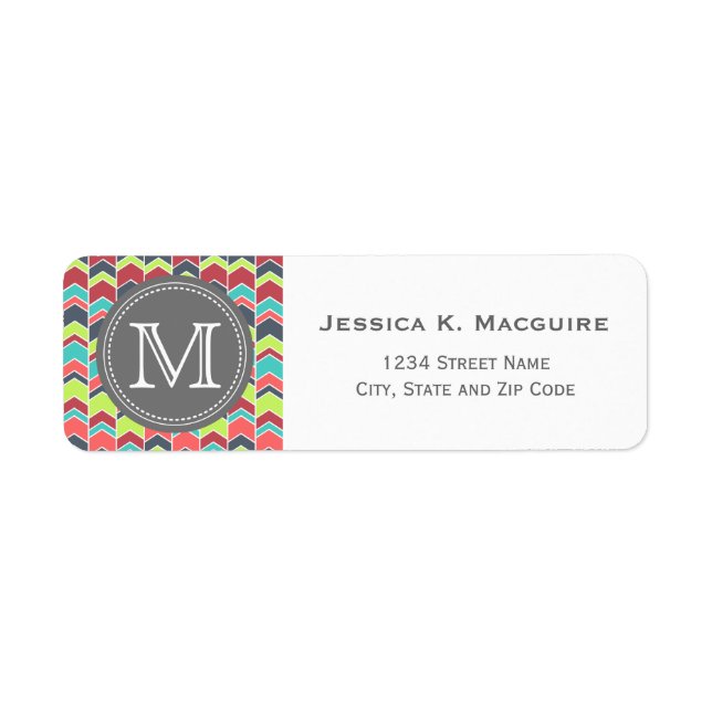 Étiquette Monogrammed Black & Grey Chevron (Devant)