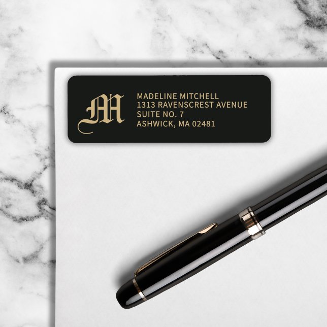 Étiquette Monogrammed Elegant Modern Gothic Black Gold (Old-world vibes with crisp modern style.)