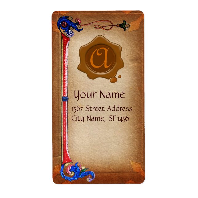 ÉTIQUETTE MONOGRAPHIE DE SCEAU DE CIRE BROWN DE PARCHEMENT F (Devant)