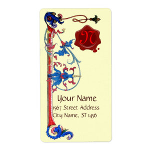 ÉTIQUETTE MONOGRAPHIE DE SCEAU FLORENTINE FLORALE ROUGE ANTI