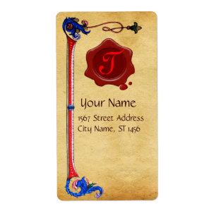 ÉTIQUETTE MONOGRAPHIE DE SCEAU ROUGE DE CIRE FLORENTINE ANTI