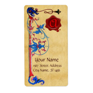 ÉTIQUETTE MONOGRAPHIE DE SCEAU ROUGE DE CIRE FLORENTINE ANTI