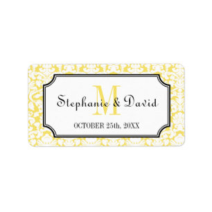 Étiquette Monographie jaune damé cadre mariage marque de fav