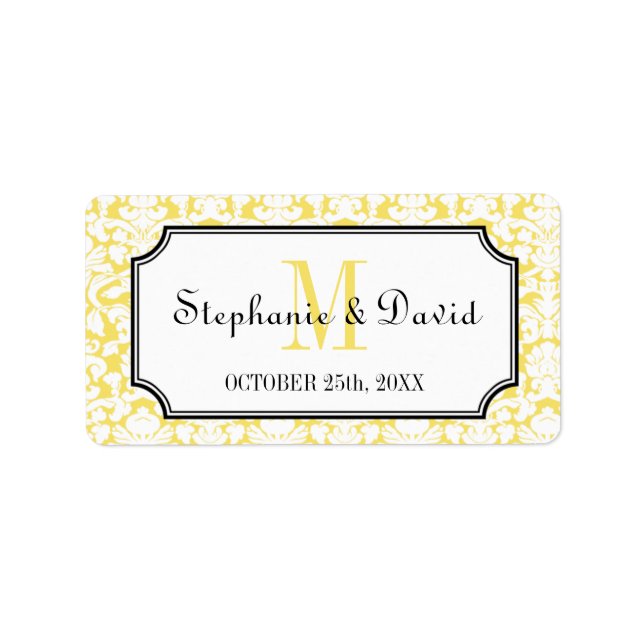 Étiquette Monographie jaune damé cadre mariage marque de fav (Devant)
