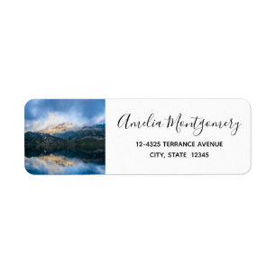 Étiquette Montagnes et lac Pittoresque Nature Adresse photo