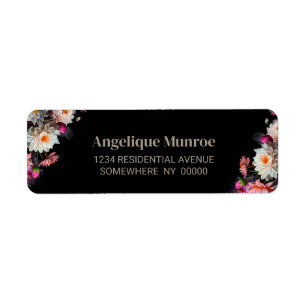 Étiquette Moody Black Floral Adresse de retour Label