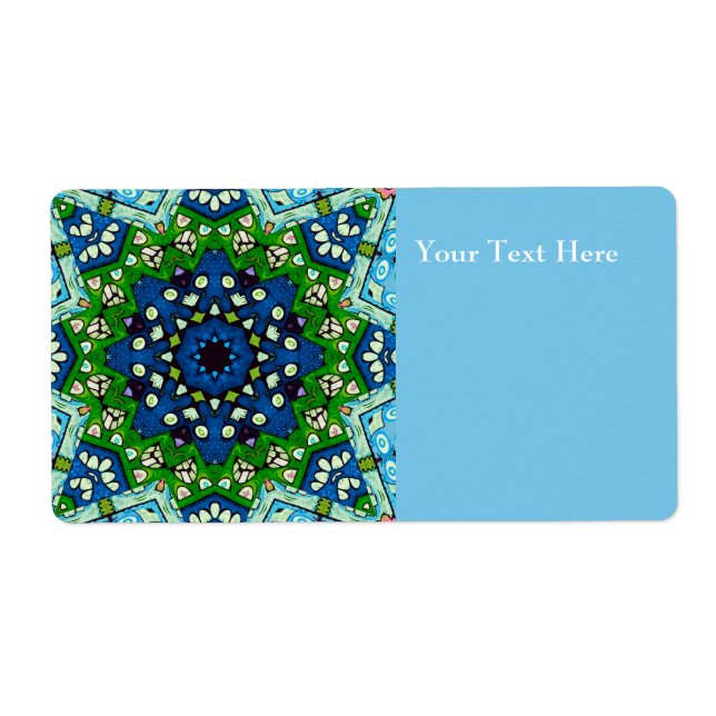 Étiquette Mosaic bleu vert Hippie Boho Mandala (Devant)