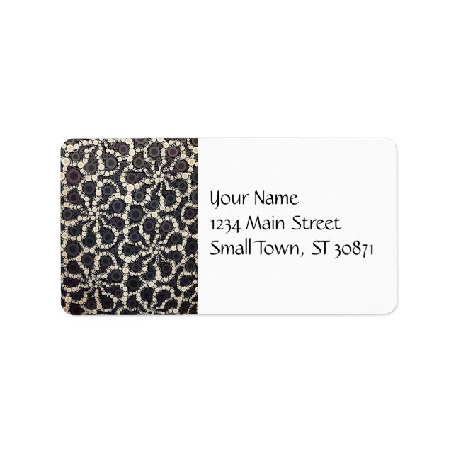 Étiquette Mosaïque Pétales Fleur Noir Tan Brown (Devant)