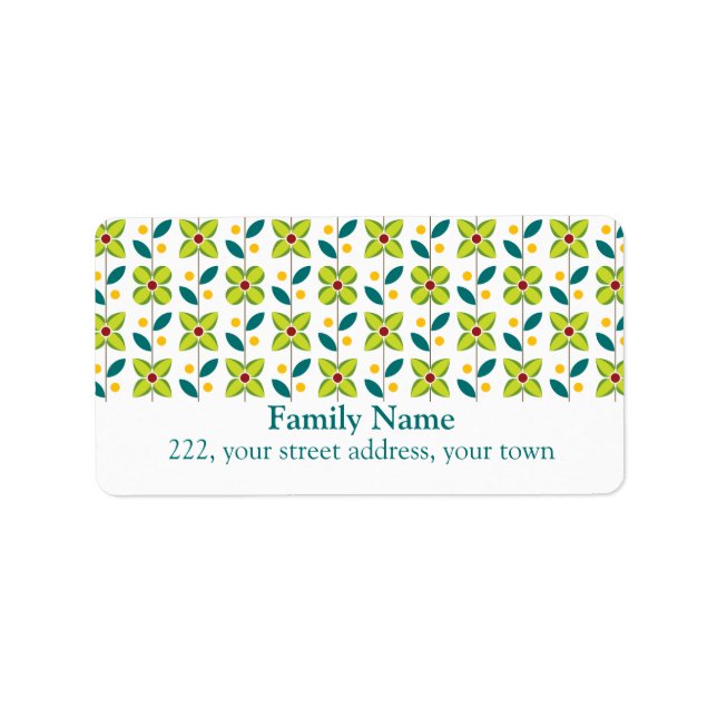 Étiquette Motif à deux fleurs vert 2 (Devant)