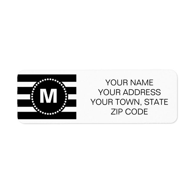 Étiquette Motif à rayures noir et blanc avec Monogramme (Devant)