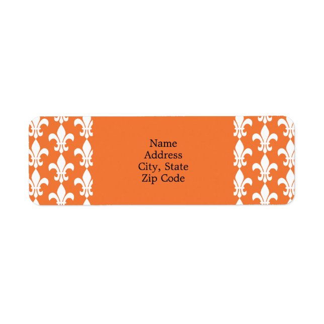 Étiquette Motif blanc et orange Fleur de Lis (Devant)