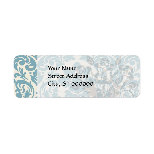 Étiquette motif bleu et crème de flourish de damassé