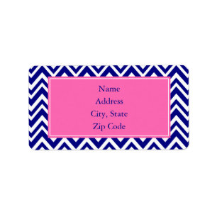 Étiquette Motif bleu marine Chevron avec rose chaud