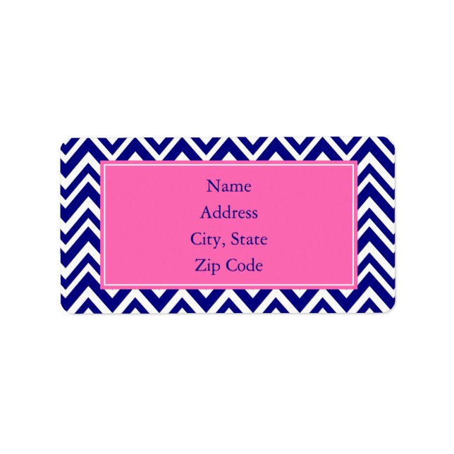 Étiquette Motif bleu marine Chevron avec rose chaud (Devant)