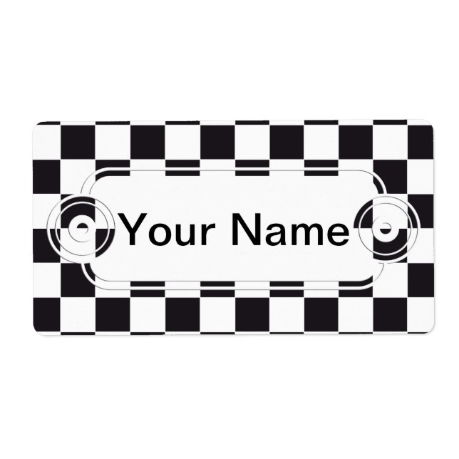 Étiquette Motif Carré d'échecs - noir + votre texte & backgr (Devant)