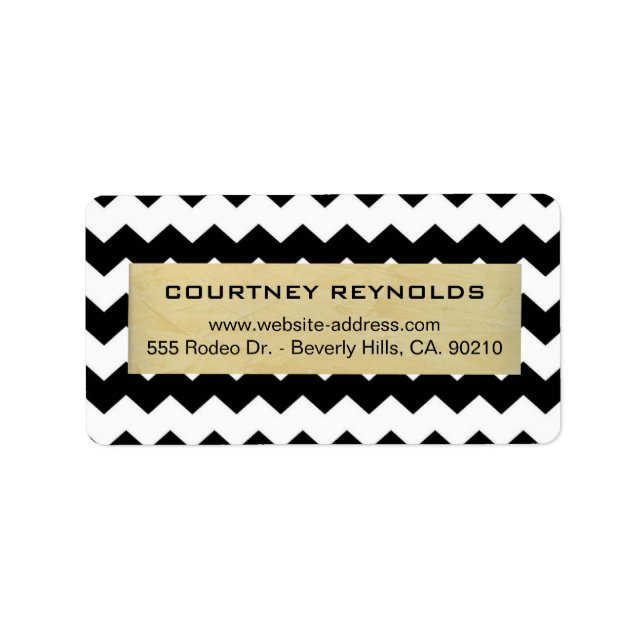 Étiquette Motif Chevron Noir Blanc et Beige Rétro (Devant)